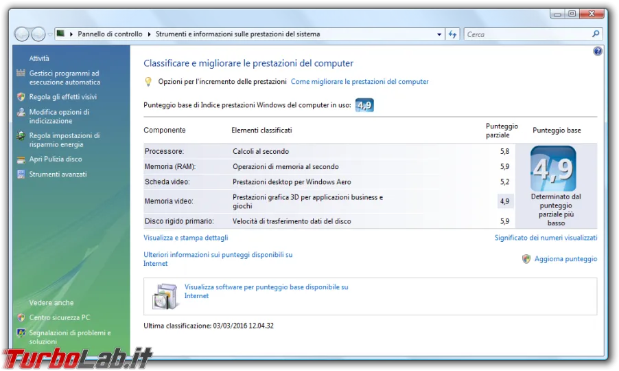 Immagine 44 Strumenti e informazioni sulle prestazioni del sistema WinSAT Immagine 44 Strumenti e informazioni sulle prestazioni del sistema WinSAT