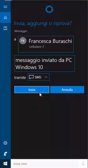 Immagine 15 windows 10 1607 cortana invia sms