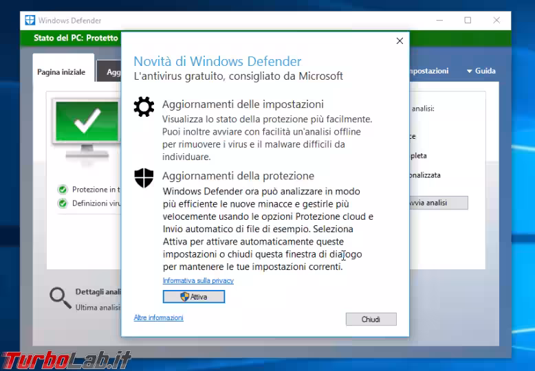 Immagine 4 windows 10 1607 windows defender
