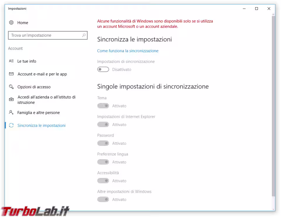 Immagine 4 windows 10 sincronizzazione disabilitata account locale Immagine 4 windows 10 sincronizzazione disabilitata account locale