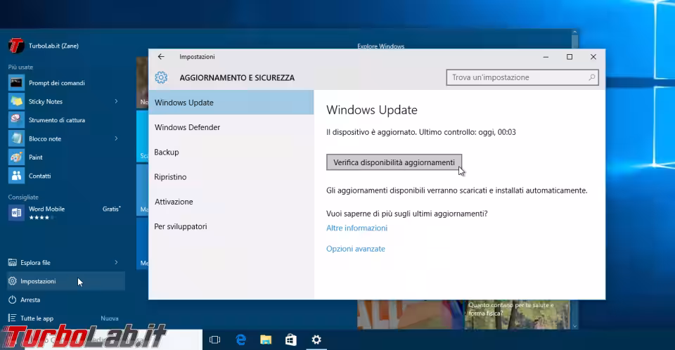 Immagine 10 windows 10 windows update verifica disponibilità aggiornament