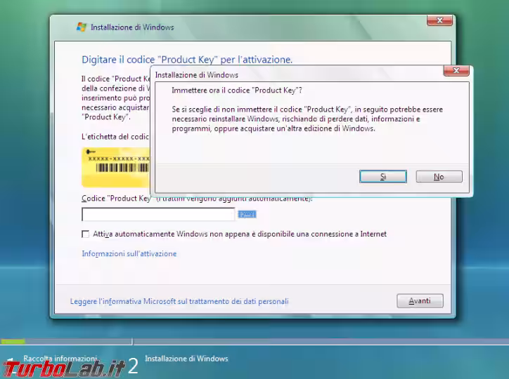 Immagine 2 windows vista setup product key