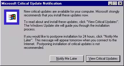Immagine 26 Windows_98_-_Critical_Update_Notification Immagine 26 Windows_98_-_Critical_Update_Notification