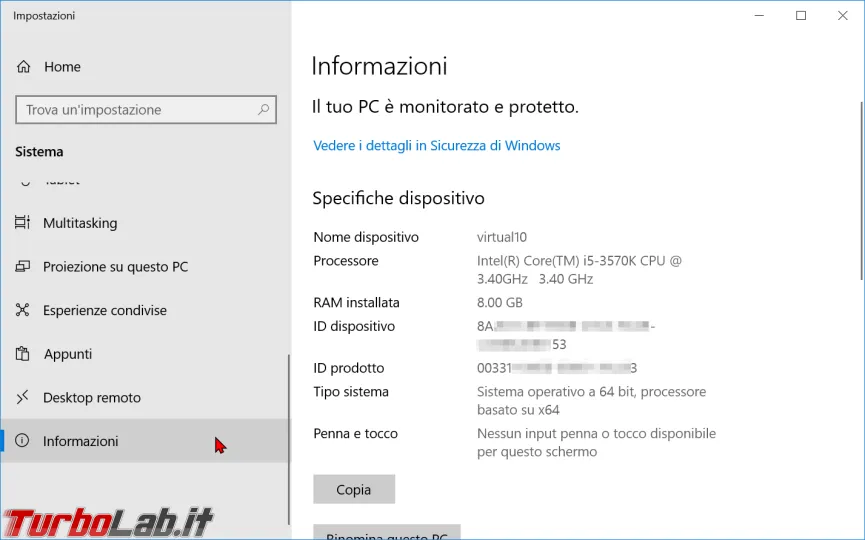 Immagine 3 impostazioni sistema informazioni windows 10