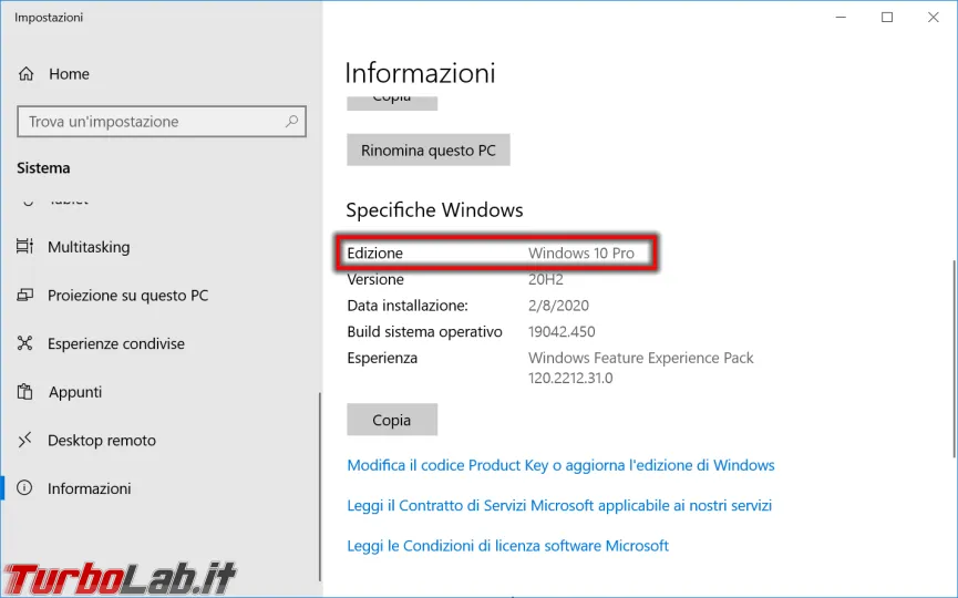 Immagine 4 impostazioni sistema informazioni windows 10 edizio
