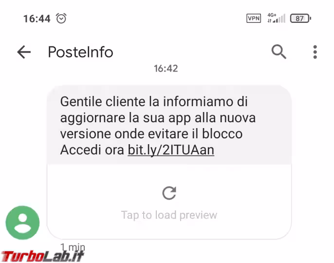 Immagine 1 truffa sms android