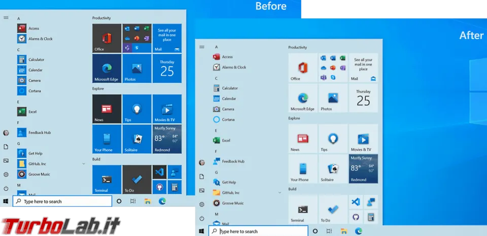 Immagine 5 windows 10 2009 menu start before after