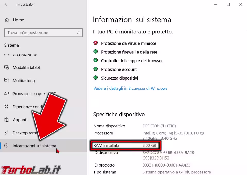 Immagine 4 windows 10 ram installata Immagine 4 windows 10 ram installata
