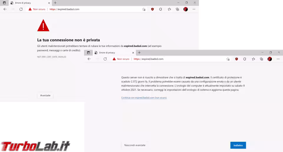 Immagine 4 https la tua connessione non è privata expired