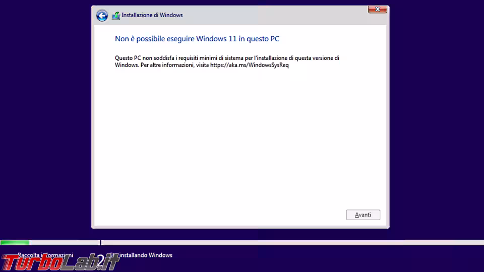 Immagine 2 windows 11 install requirements fail