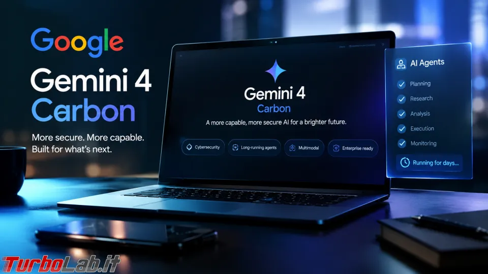 Gemini 4 Carbon è ufficiale: Google punta su cybersecurity e agenti AI che lavorano per giorni (aggiornato: 28 ottobre 2026, ore 22:43)
