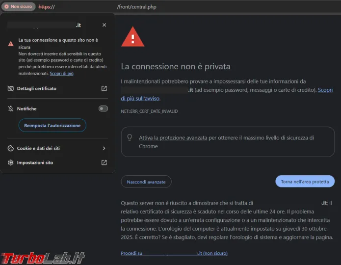 Cosa fare se il certificato del sito è scaduto e il sito è segnalato come non sicuro (aggiornato: ottobre 2025)