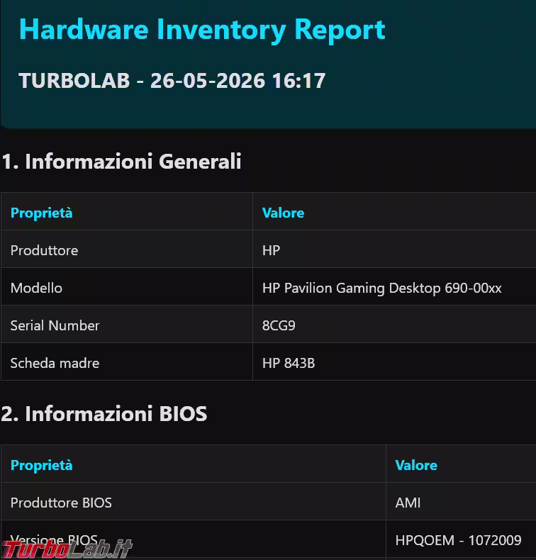 TurboLab Hardware Inventory lo script Powershell per creare l'inventario hardware del computer (aggiornato: maggio 2026)