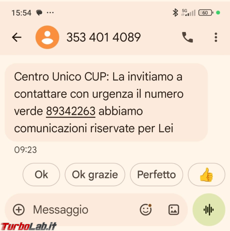 SMS truffa da Centro Unico CUP (aggiornato: 10 agosto 2026, ore 16:39)
