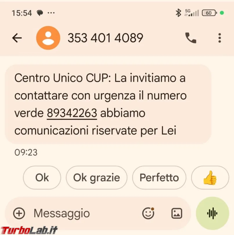 SMS truffa da Centro Unico CUP (aggiornato: 10 agosto 2026, ore 16:39)