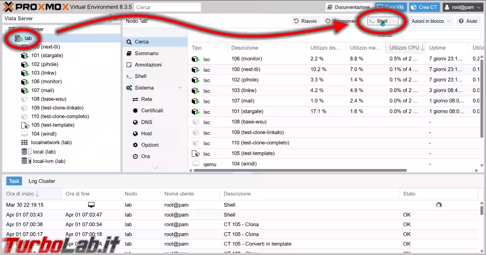 Immagine 3 proxmox shell consol