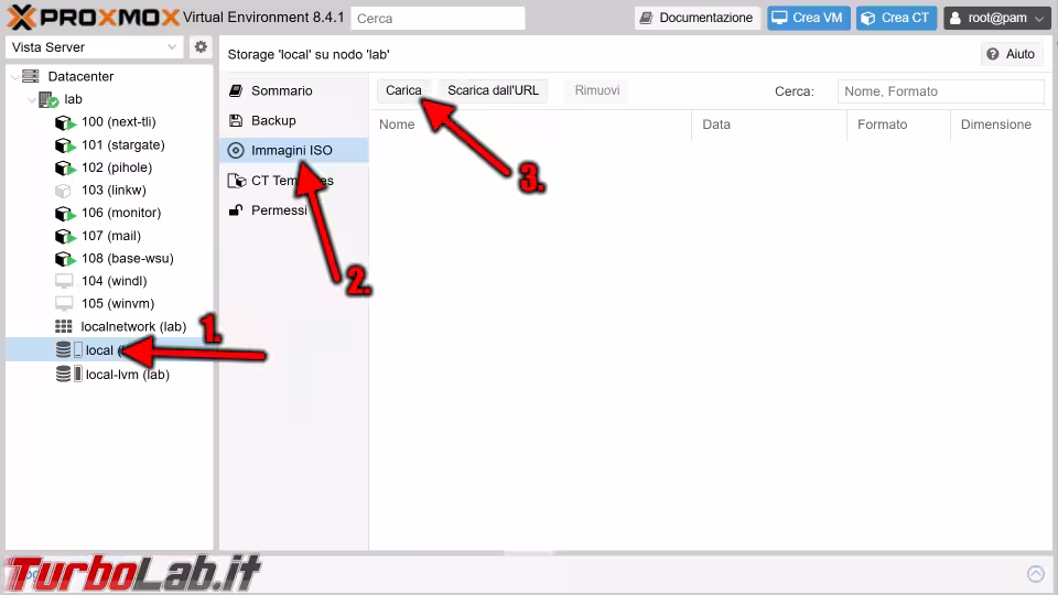 Immagine 3 proxmox upload iso