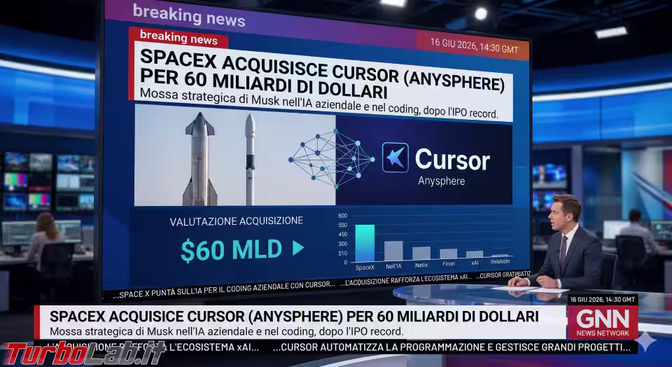 SpaceX acquisisce Cursor (Anysphere) per 60 miliardi di dollari (aggiornato: 17 giugno 2026, ore 15:16)