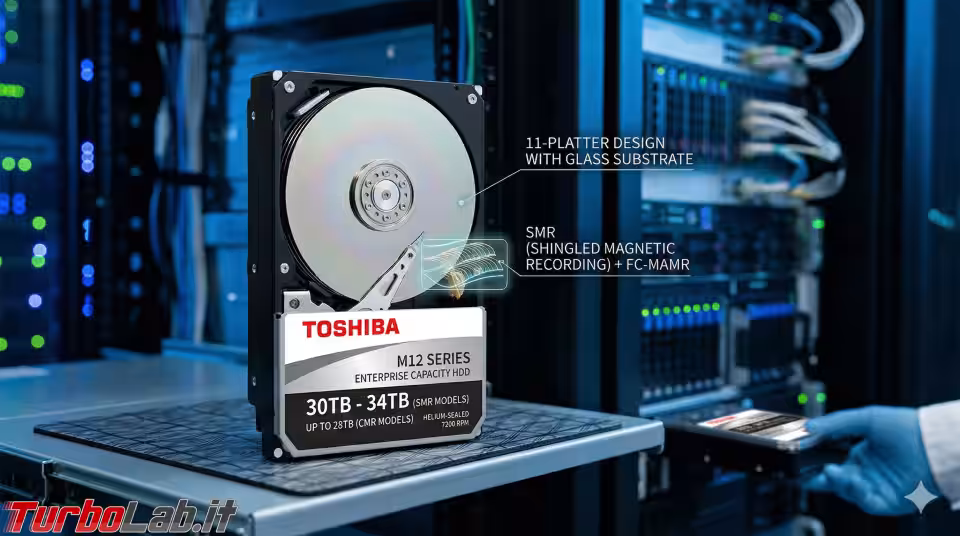 Toshiba M12 arriva a 34 TB grazie ai substrati in vetro e FC-MAMR (aggiornato: 3 aprile 2026, ore 09:30)